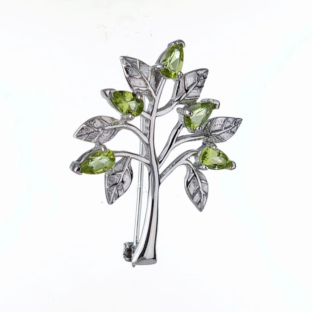 Peridot Brooch Tree of Life Sterling Silver Green 1ct