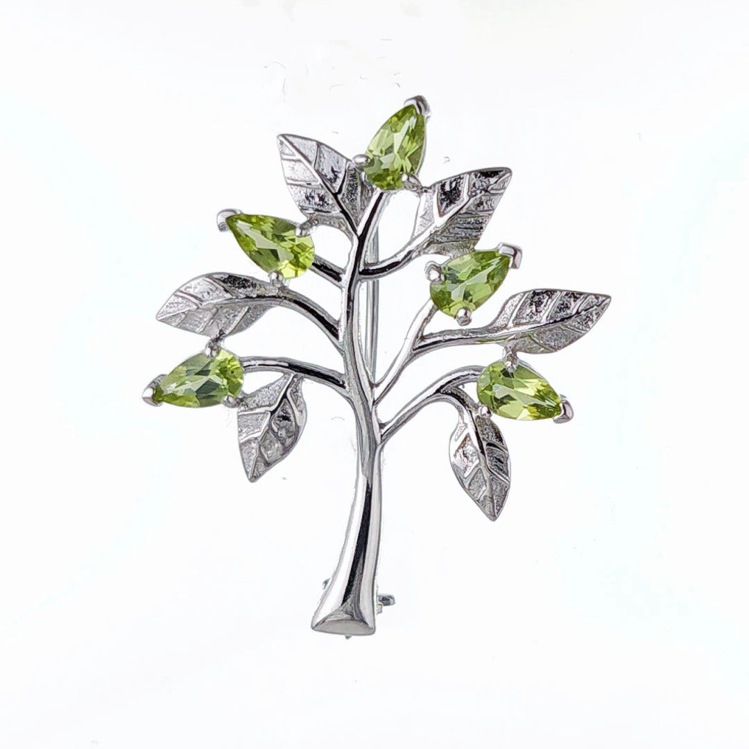 Peridot Brooch Tree of Life Sterling Silver Green 1ct