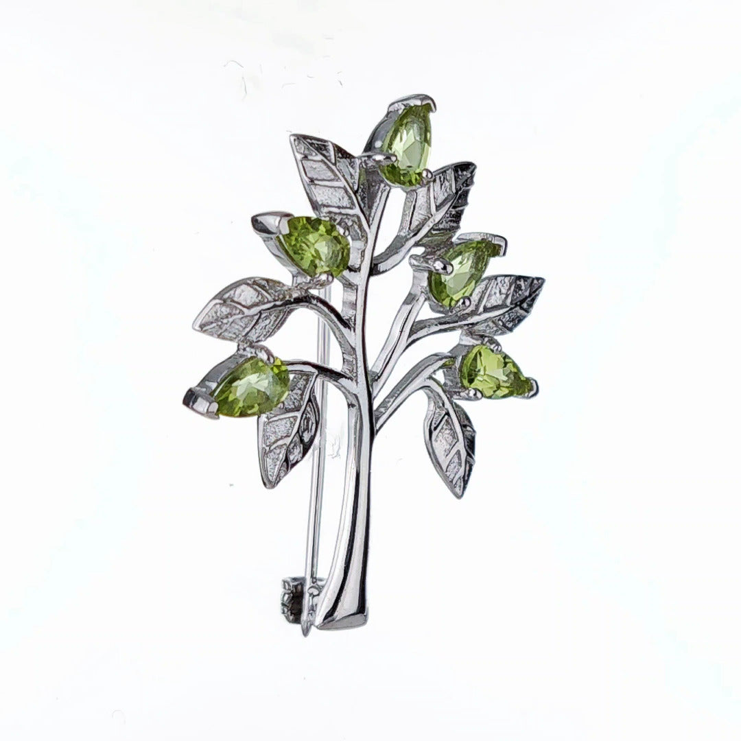 Peridot Brooch Tree of Life Sterling Silver Green 1ct