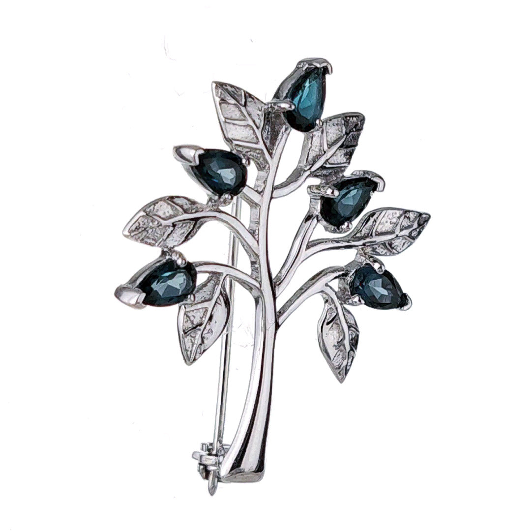 London Blue Topaz Brooch Tree of Life Sterling Silver Boxed Gift