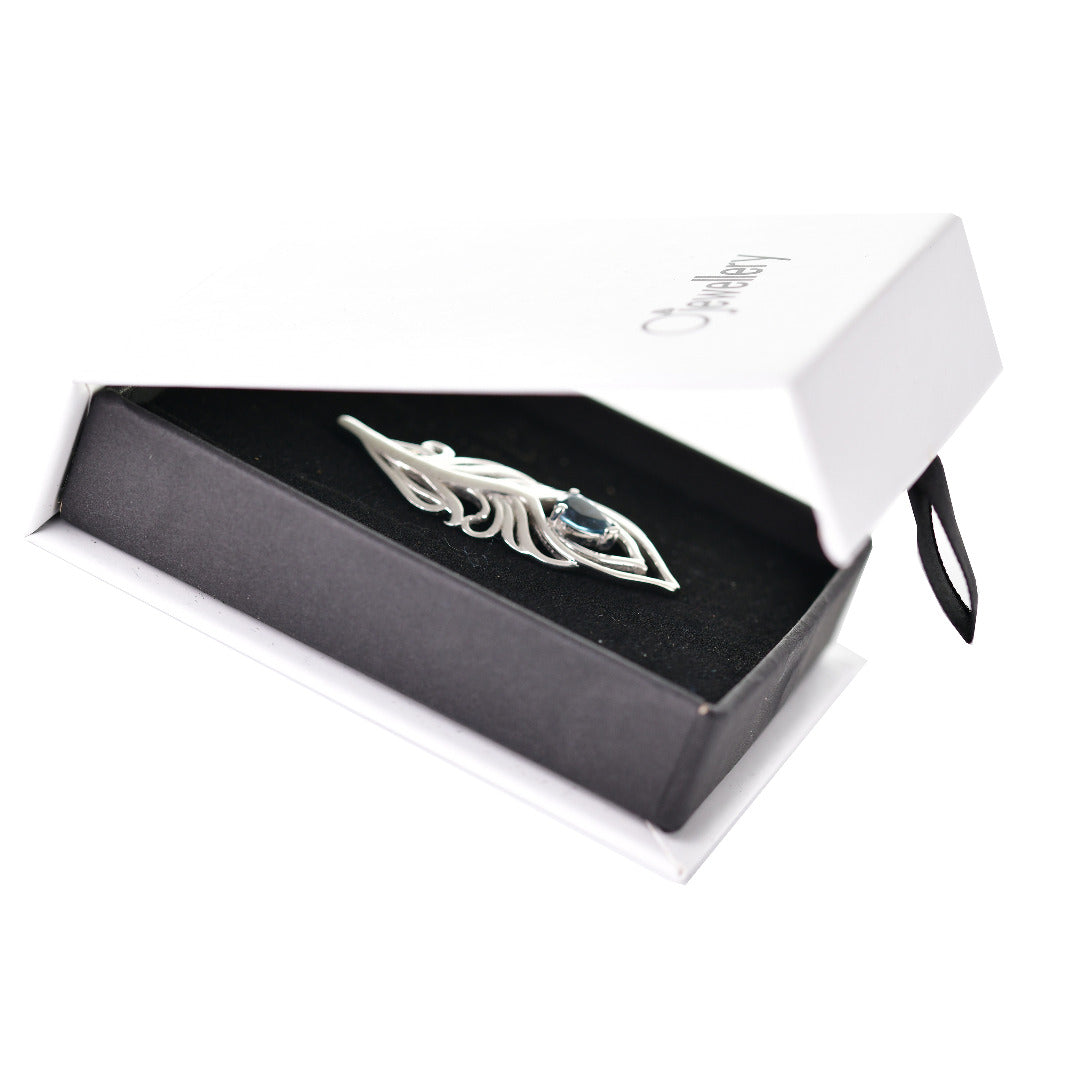 London Blue Topaz 0.77ct Sterling Silver Brooch Peacock Feather