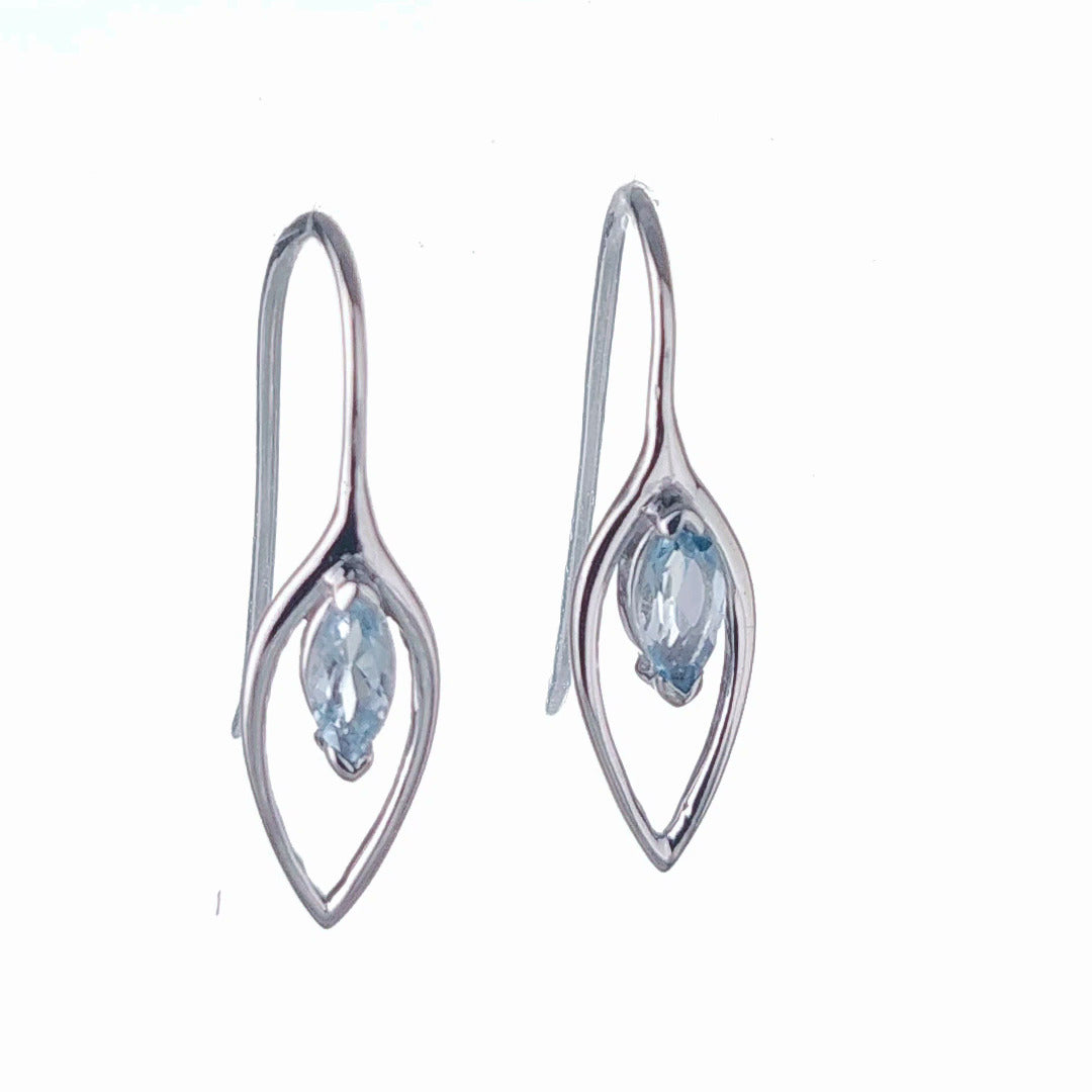 Blue Topaz Dangle Earrings 0.4ct Sterling Silver Marquise Hook Gift Box