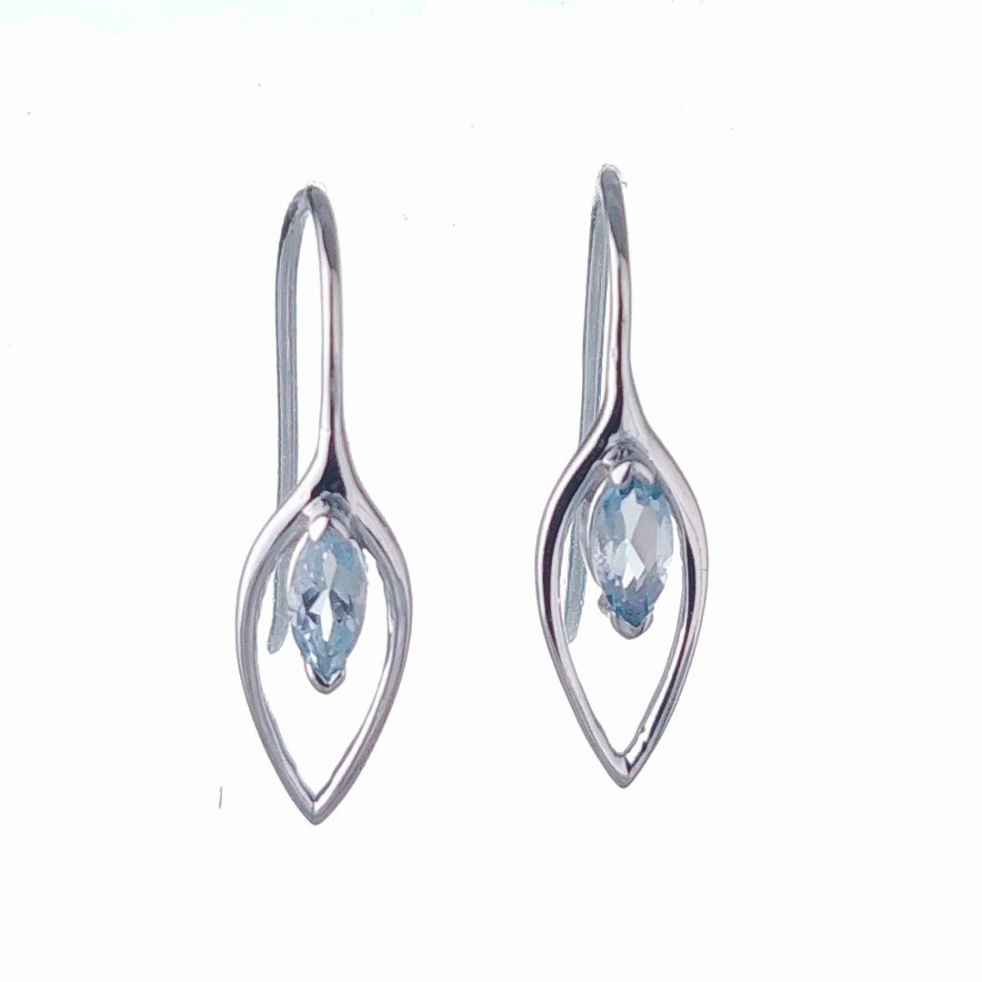 Blue Topaz Dangle Earrings 0.4ct Sterling Silver Marquise Hook Gift Box