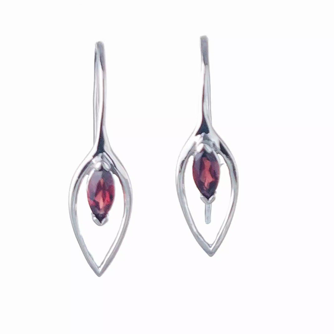 Garnet Dangle Earrings 0.57ct Sterling Silver Marquise Hook Gift Box