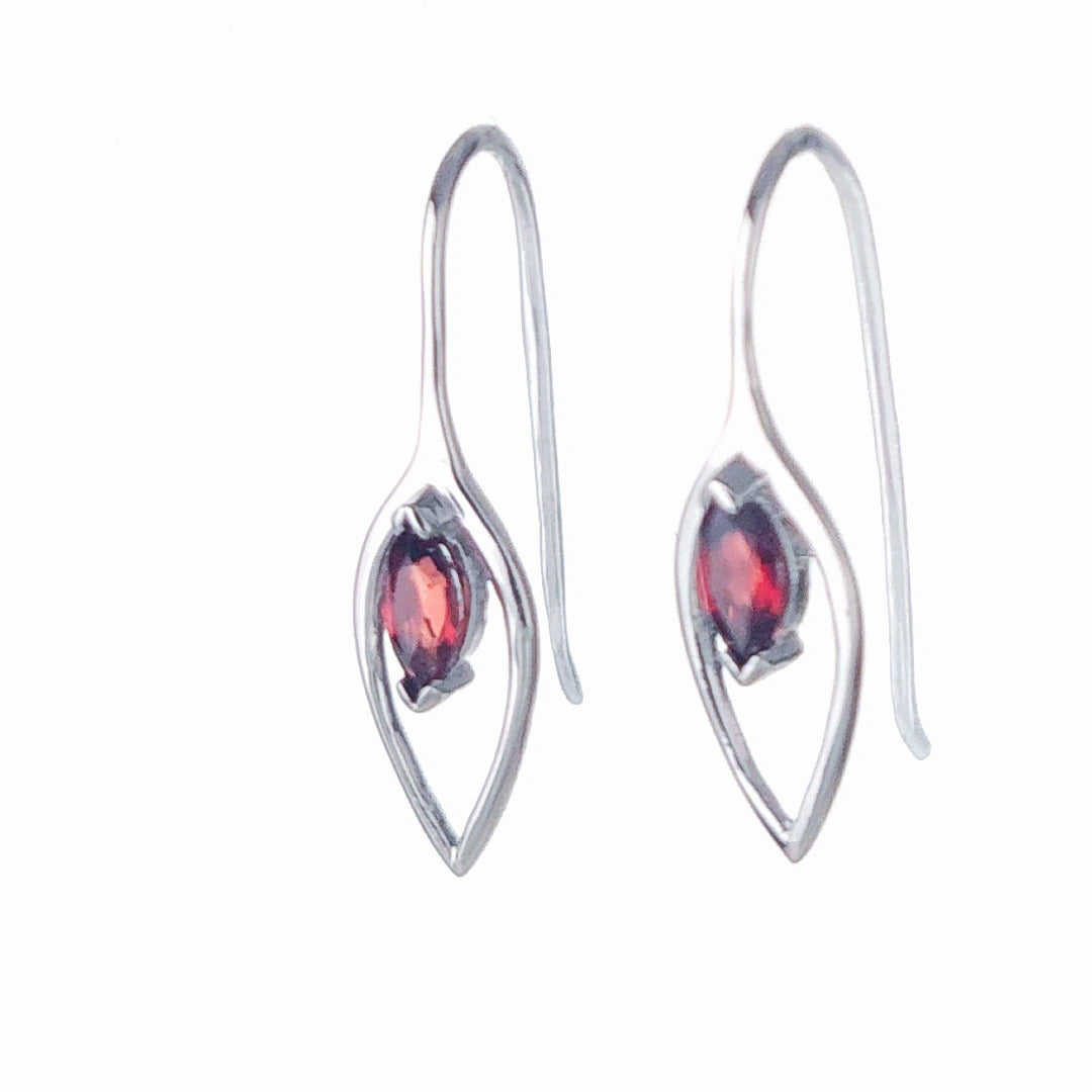 Garnet Dangle Earrings 0.57ct Sterling Silver Marquise Hook Gift Box