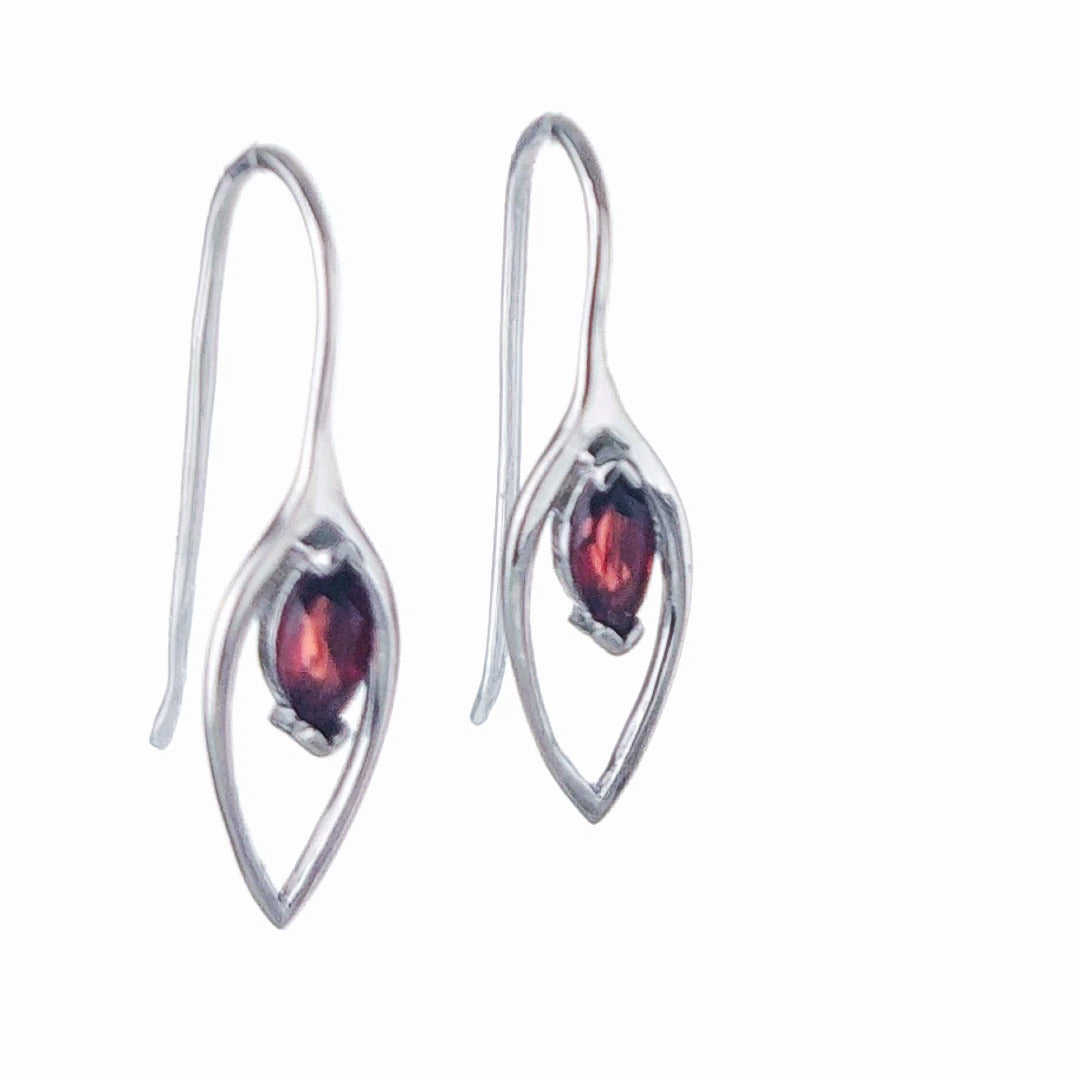 Garnet Dangle Earrings 0.57ct Sterling Silver Marquise Hook Gift Box