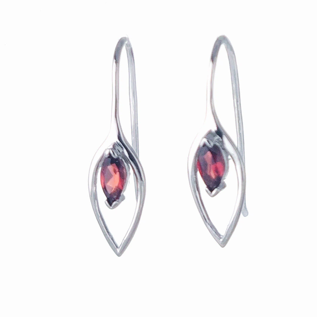 Garnet Dangle Earrings 0.57ct Sterling Silver Marquise Hook Gift Box