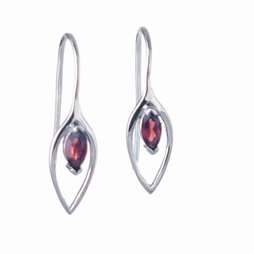 Garnet Dangle Earrings 0.57ct Sterling Silver Marquise Hook Gift Box