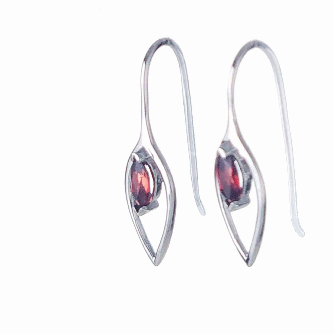 Garnet Dangle Earrings 0.57ct Sterling Silver Marquise Hook Gift Box