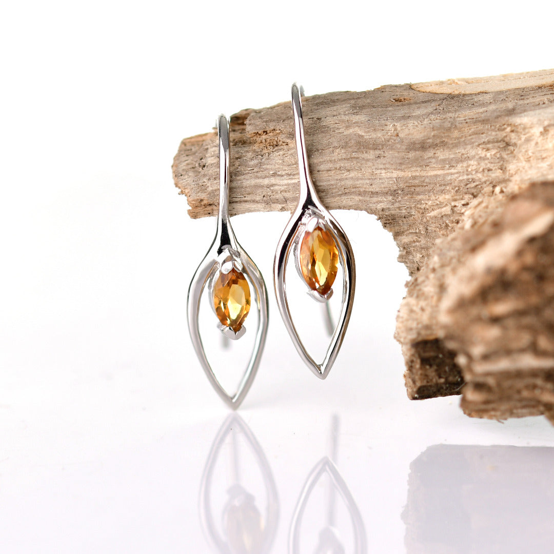 Citrine Dangle Earrings 0.45ct Sterling Silver Marquise Hook Gift Box