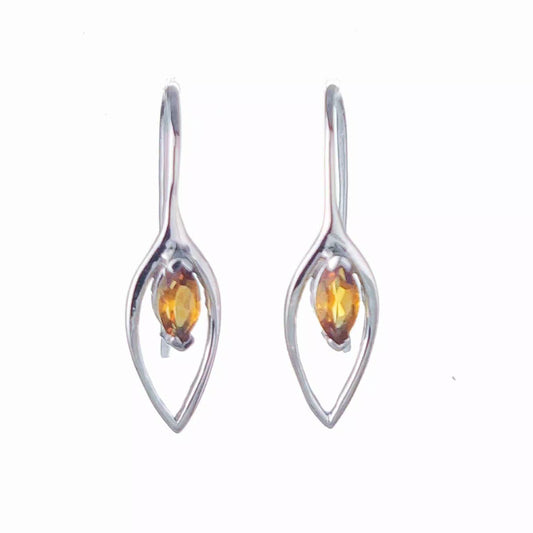 Citrine Dangle Earrings 0.45ct Sterling Silver Marquise Hook Gift Box