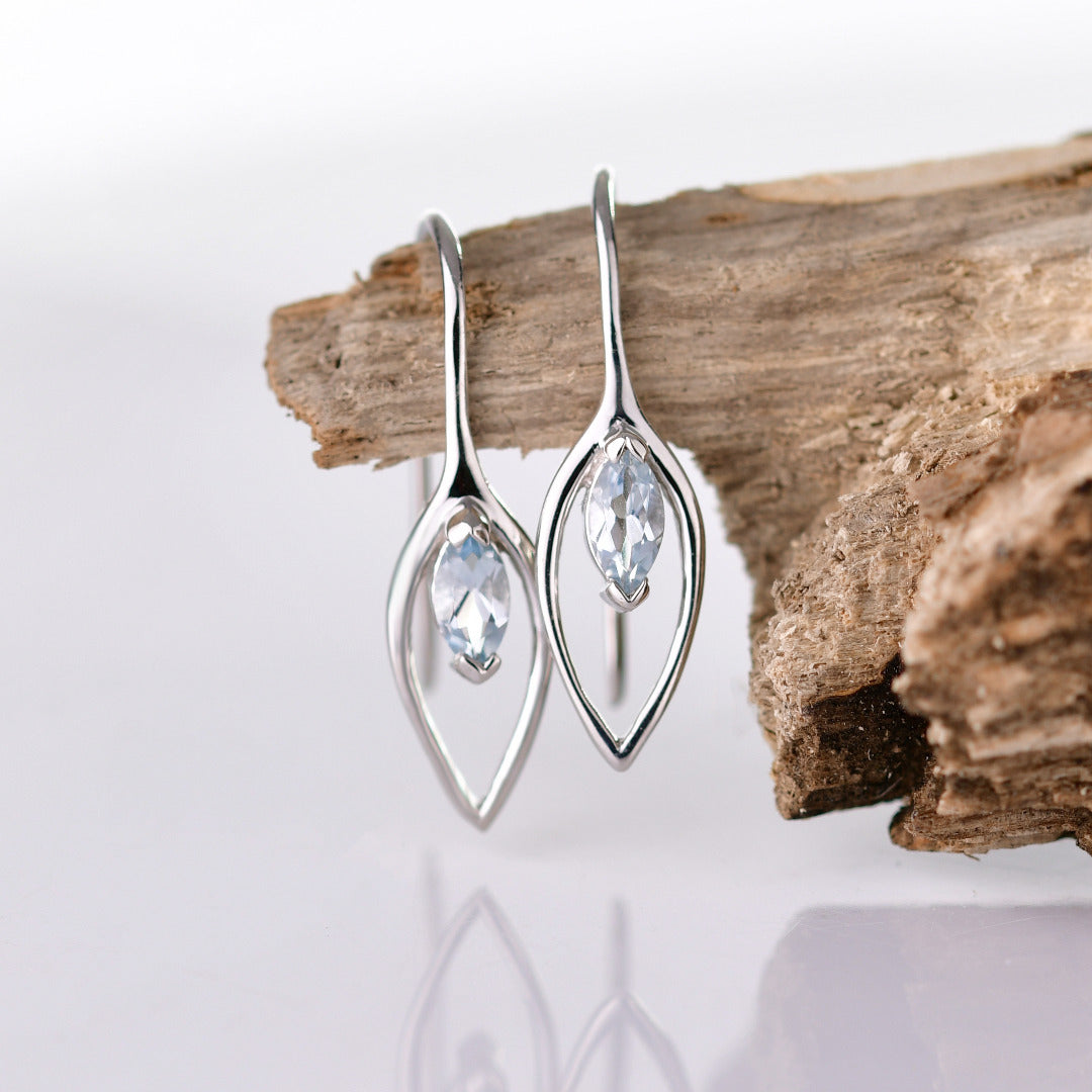 Aquamarine dangle earrings sterling silver branch