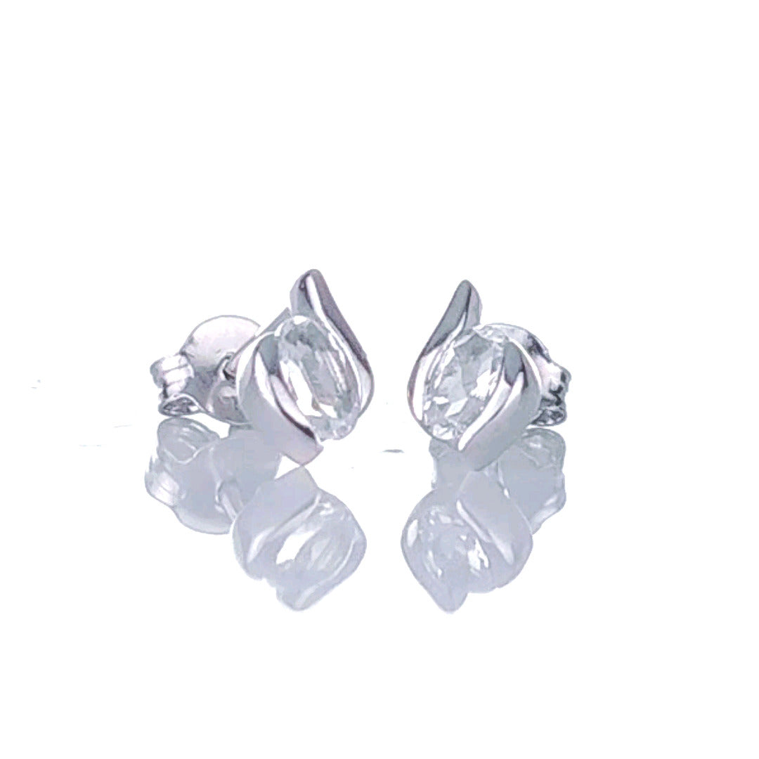 Sterling Silver Earrings Stud White Topaz Oval Contemporary