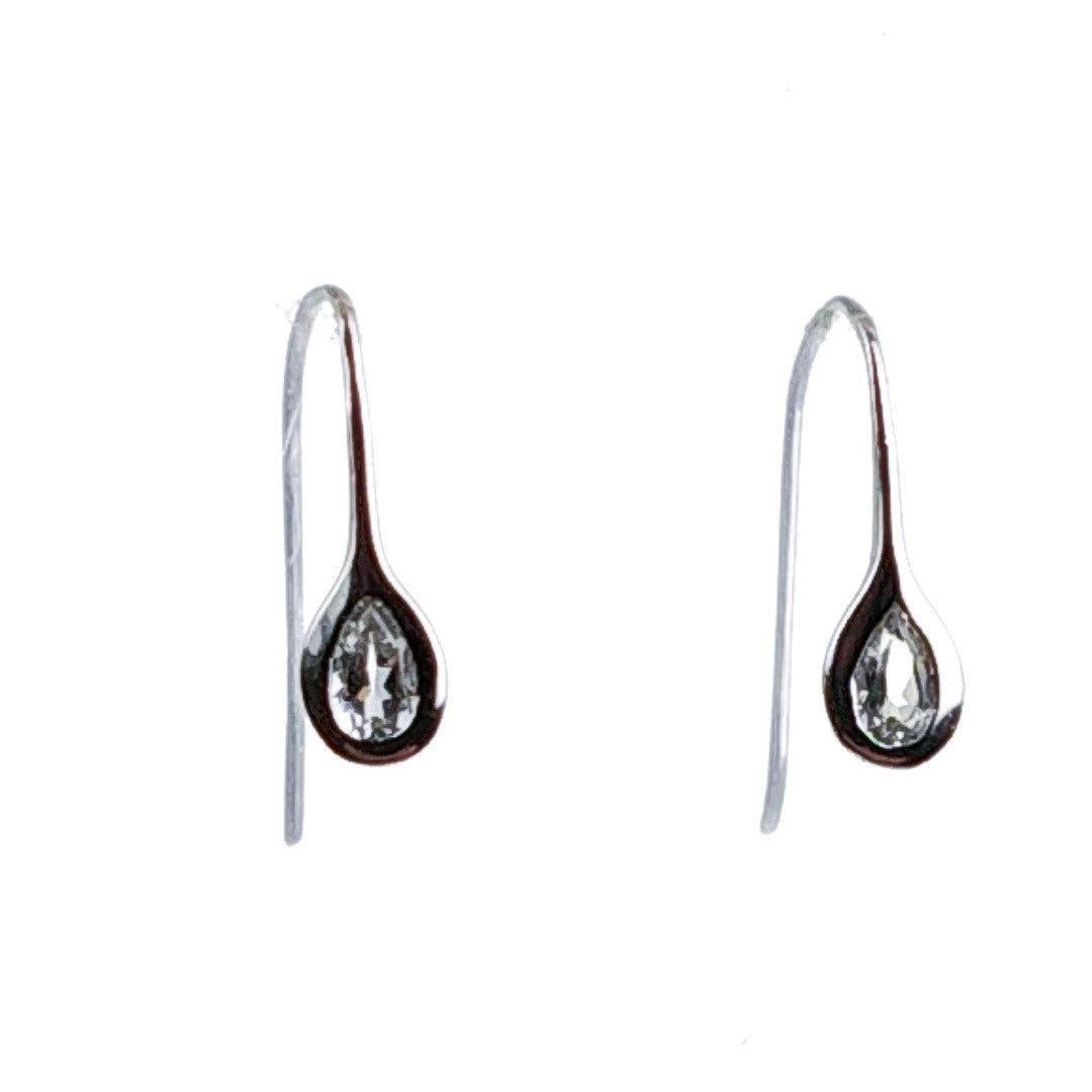 Silver Earrings Dangle White Topaz Pear