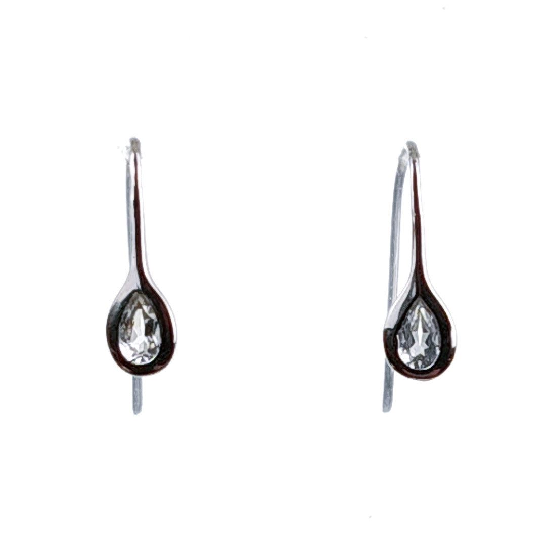 Silver Earrings Dangle White Topaz Pear