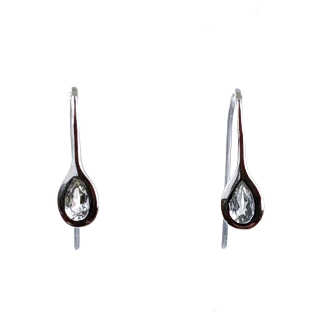 Silver Earrings Dangle White Topaz Pear