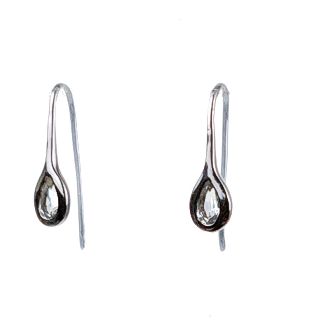 Silver Earrings Dangle White Topaz Pear