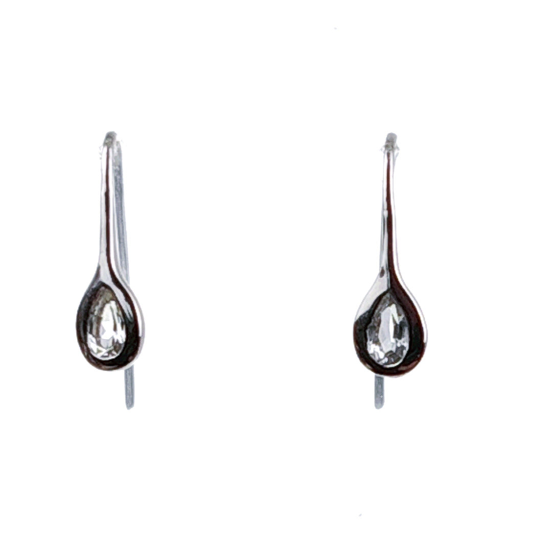 Silver Earrings Dangle White Topaz Pear