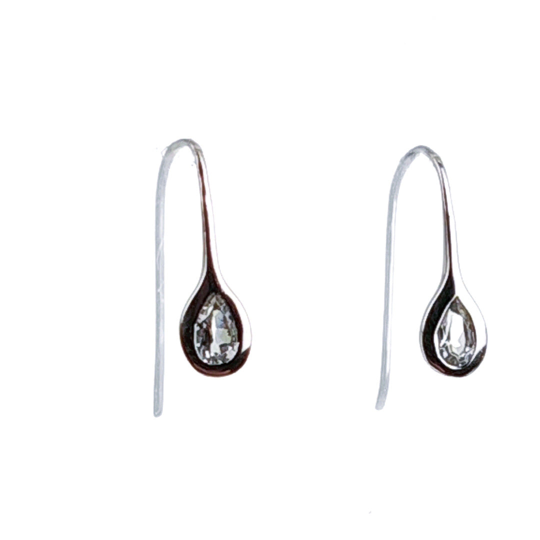 Silver Earrings Dangle White Topaz Pear