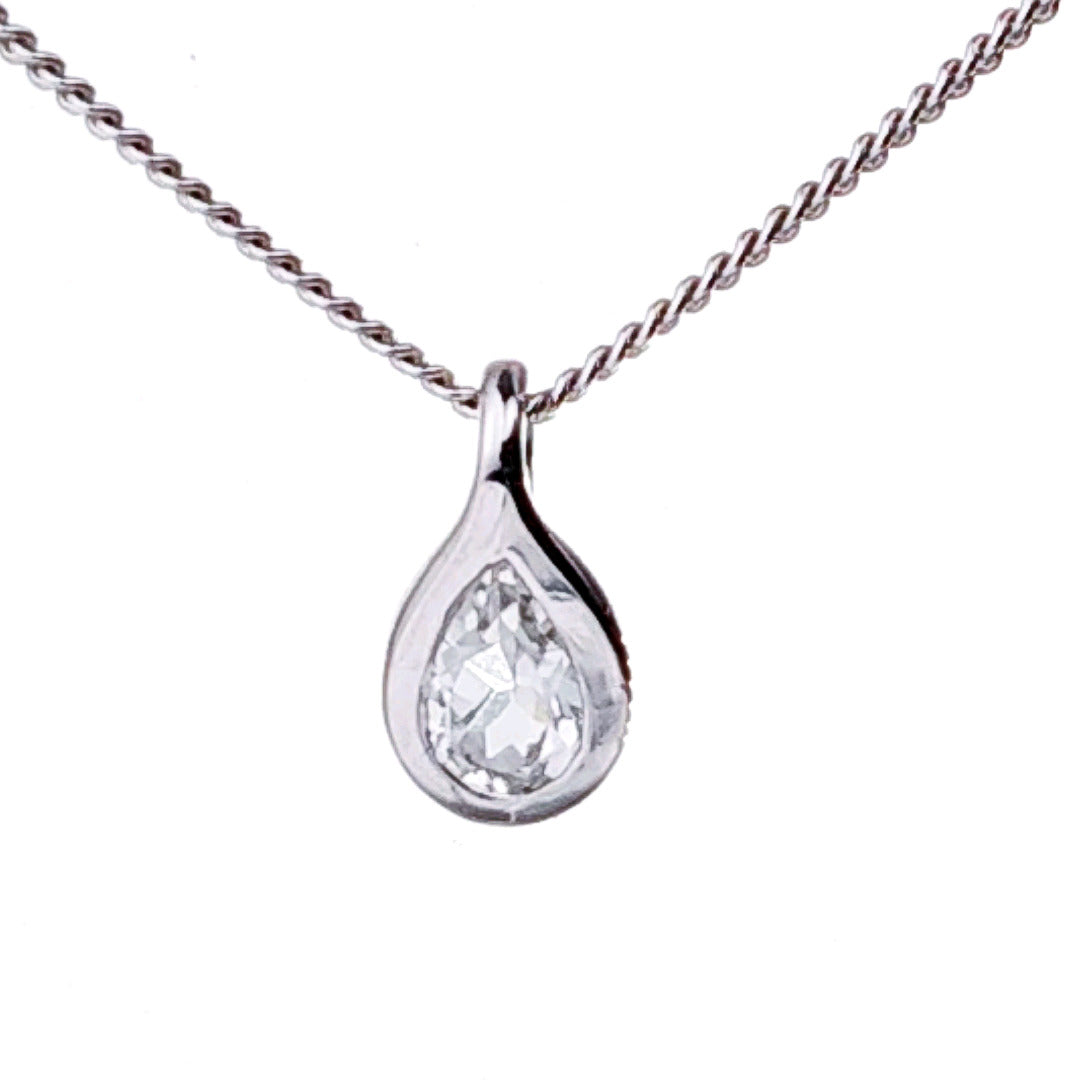 White Topaz Necklace 0.5ct Pear Pendant Sterling Silver