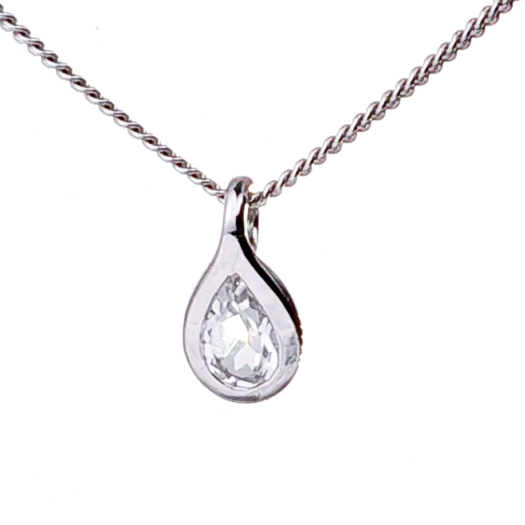 White Topaz Necklace 0.5ct Pear Pendant Sterling Silver