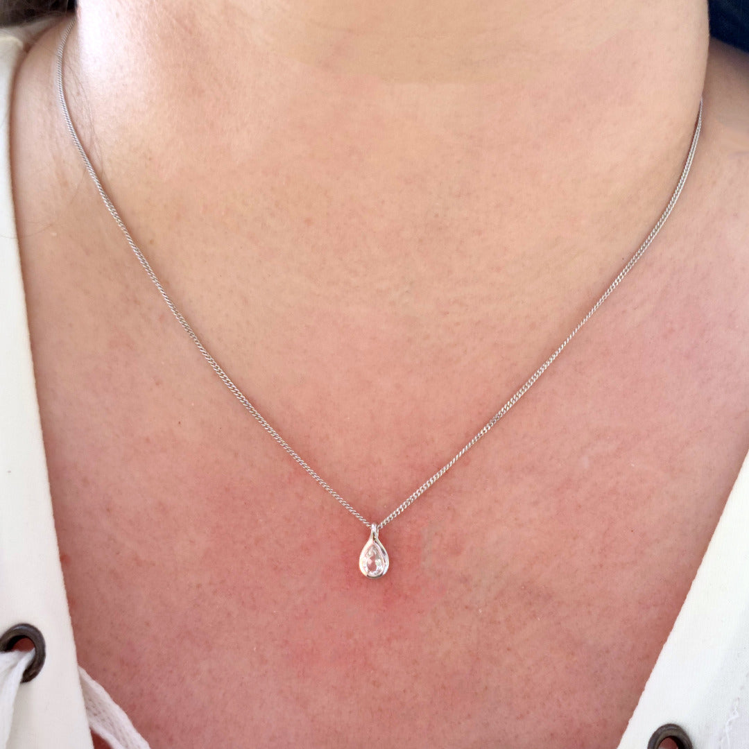 White Topaz Necklace 0.5ct Pear Pendant Sterling Silver