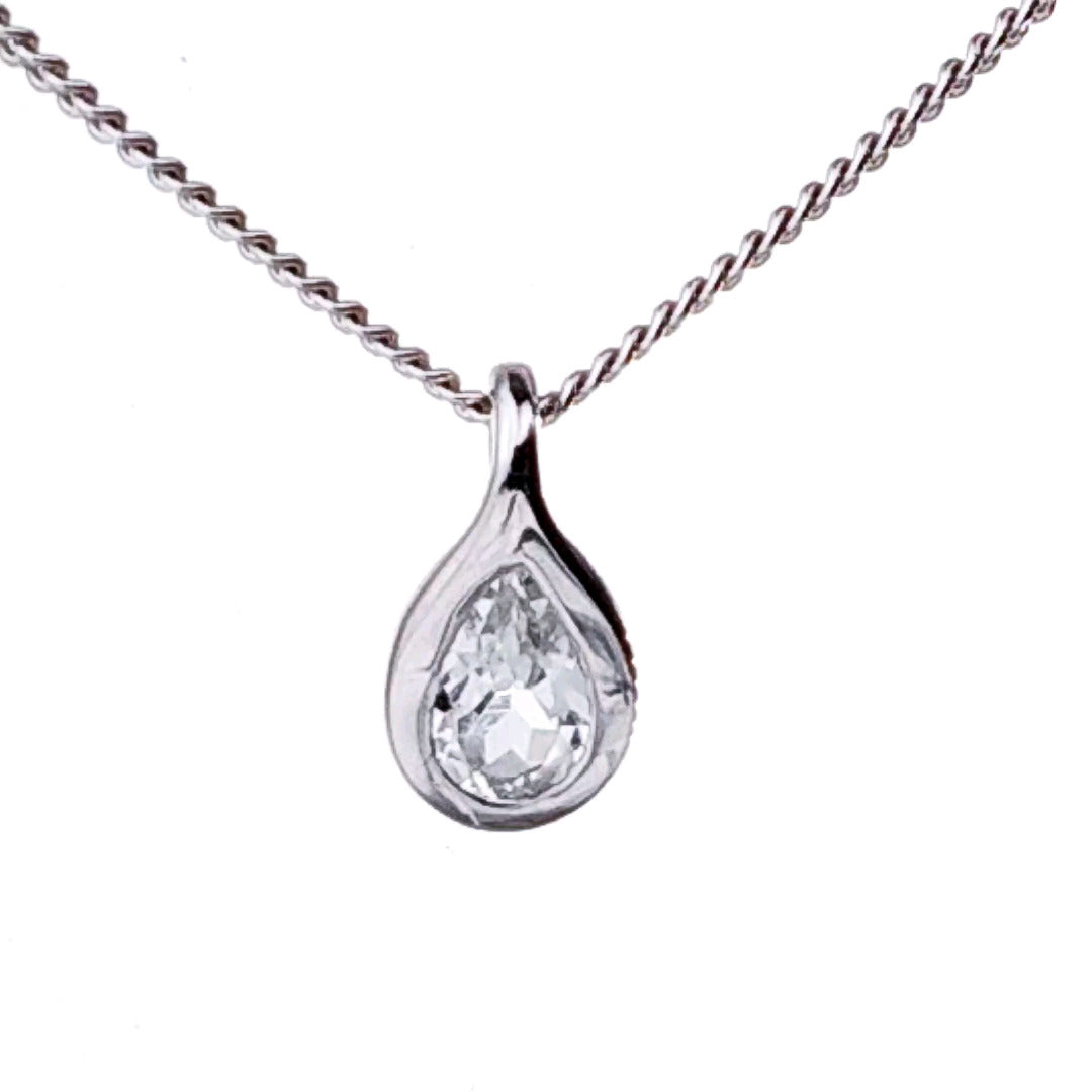 White Topaz Necklace 0.5ct Pear Pendant Sterling Silver