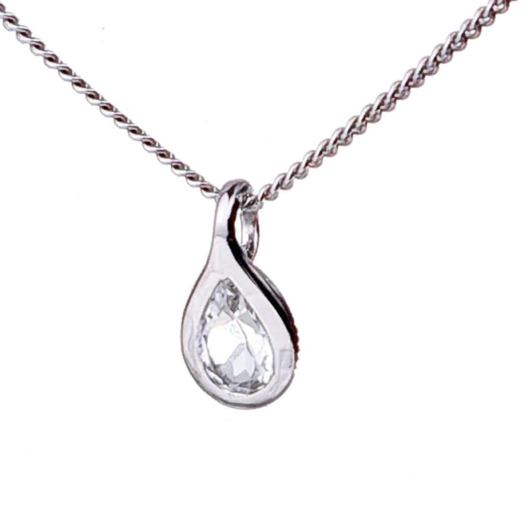 White Topaz Necklace 0.5ct Pear Pendant Sterling Silver