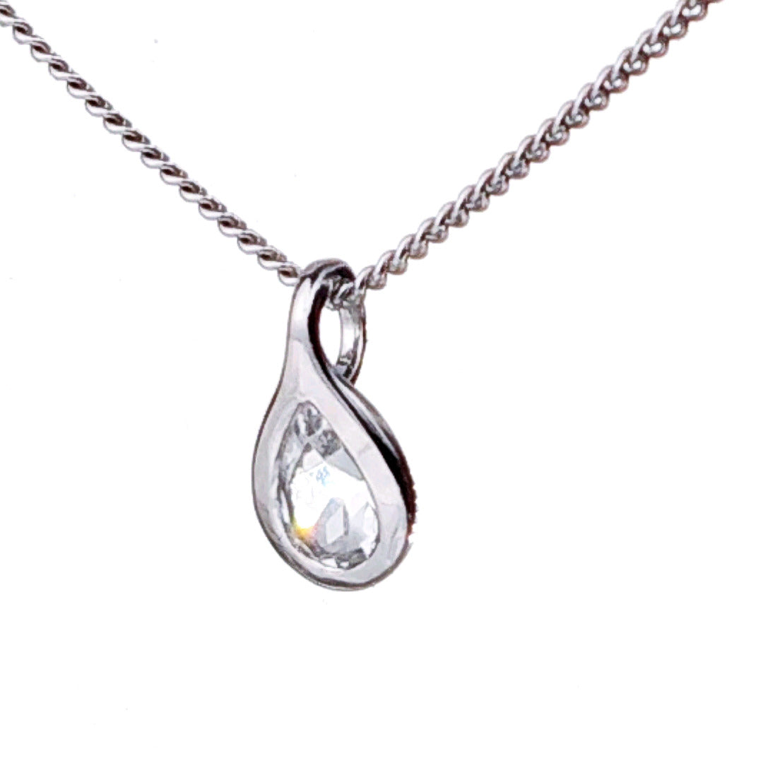 White Topaz Necklace 0.5ct Pear Pendant Sterling Silver