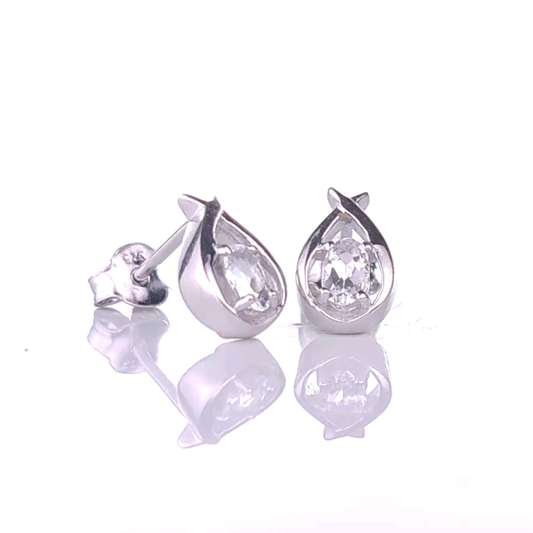 Topaz Earrings Sterling Silver 0.5ct Pear Twist Studs Boxed Gift