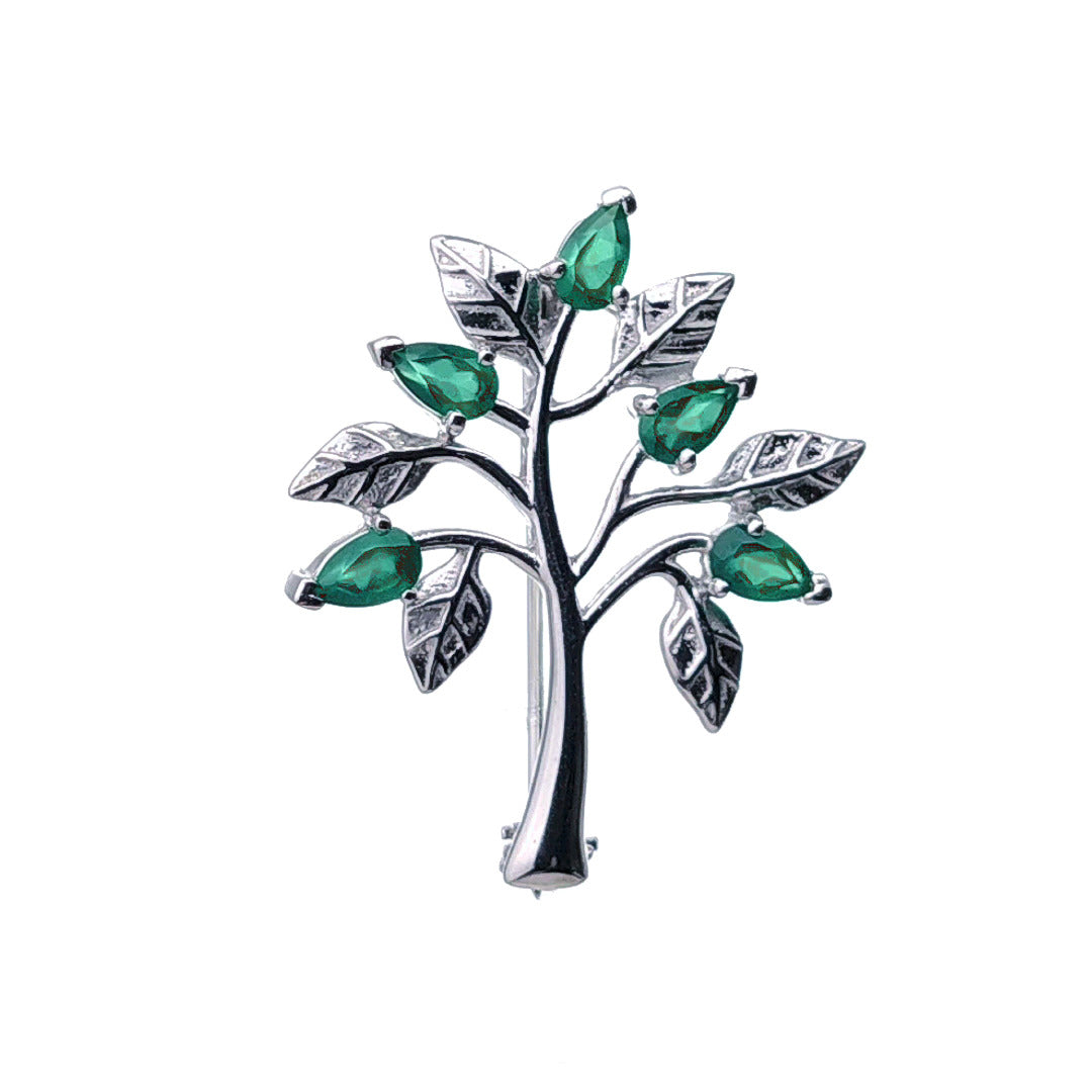 Green Onyx Brooch Sterling Silver Tree of Life Natural Stone Boxed Gift