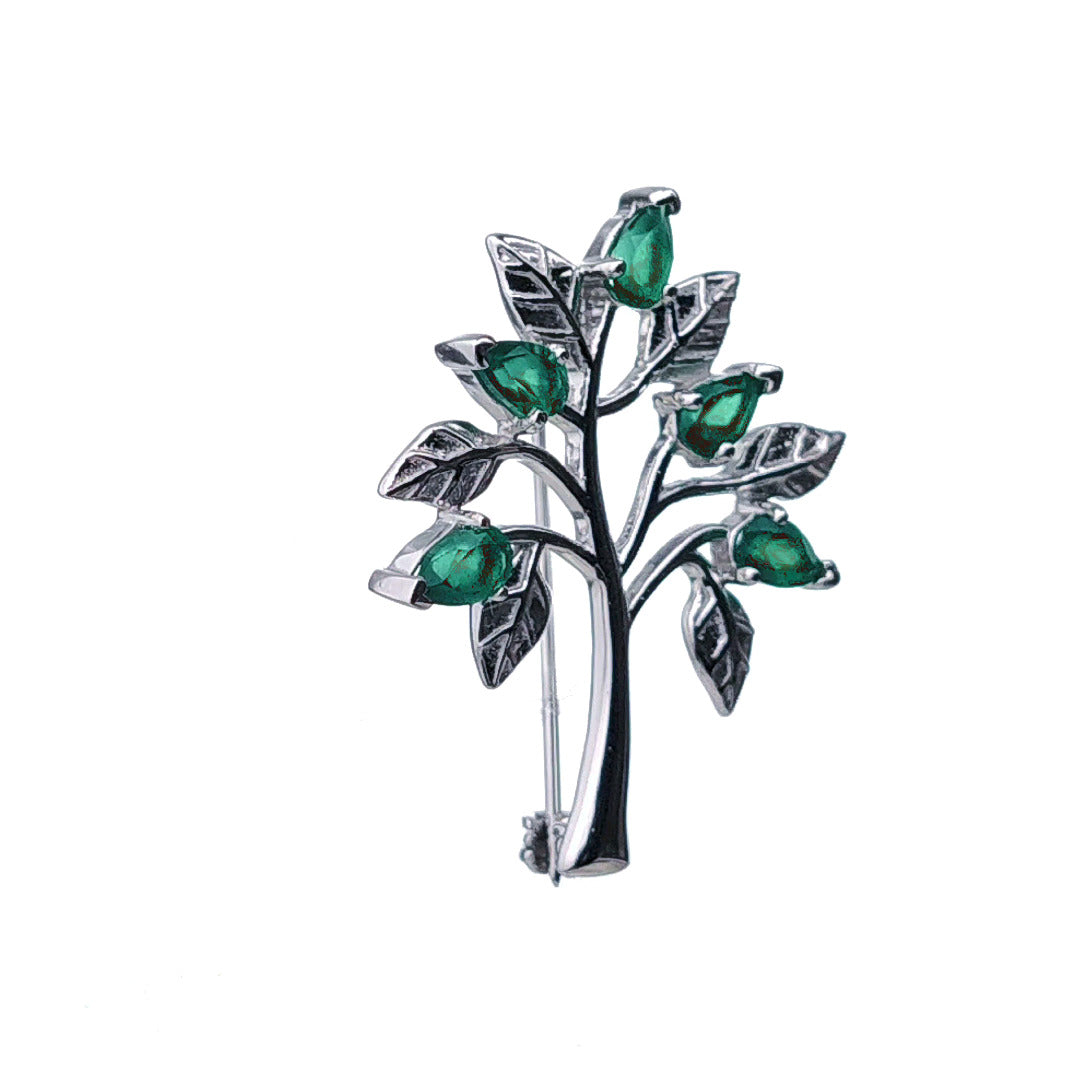 Green Onyx Brooch Sterling Silver Tree of Life Natural Stone Boxed Gift