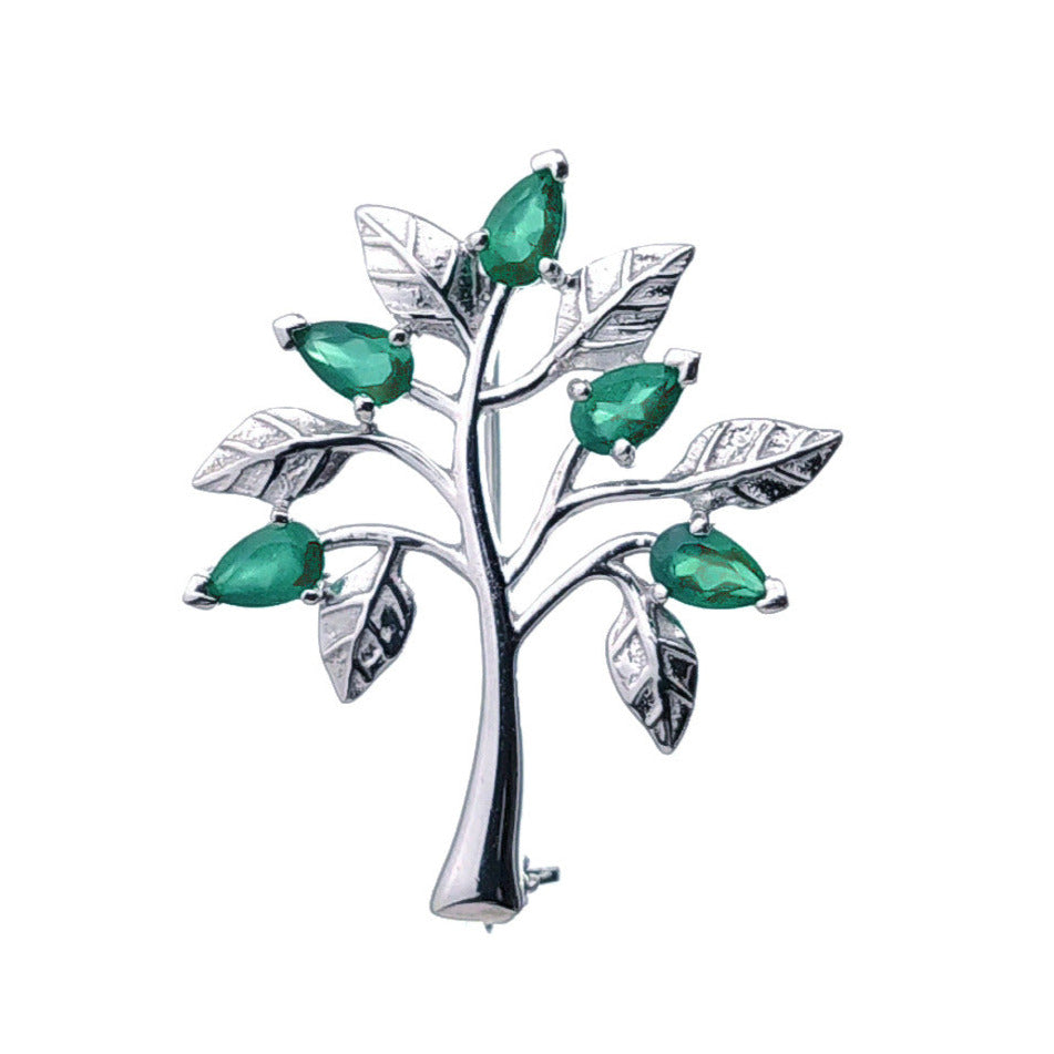 Green Onyx Brooch Sterling Silver Tree of Life Natural Stone Boxed Gift