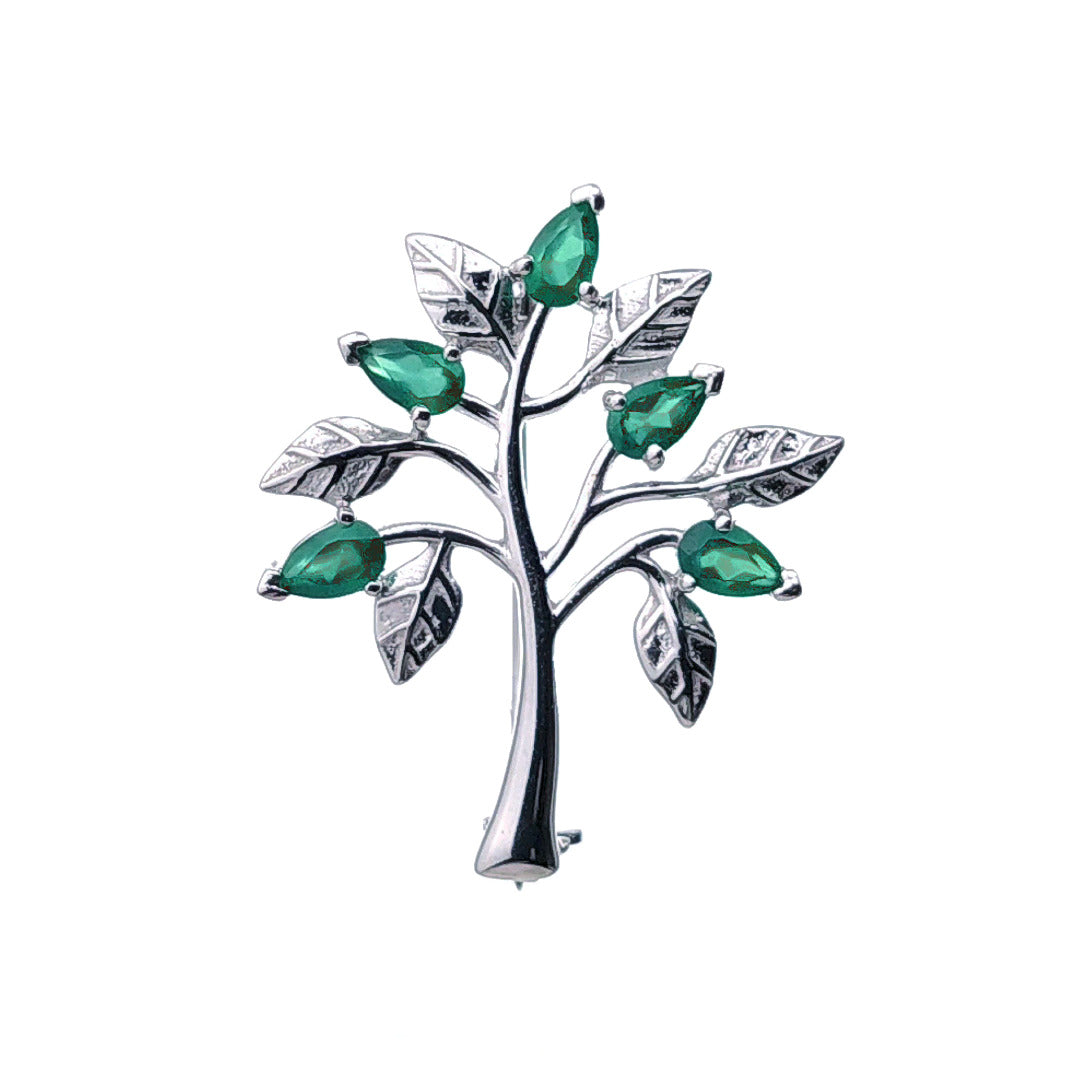 Green Onyx Brooch Sterling Silver Tree of Life Natural Stone Boxed Gift