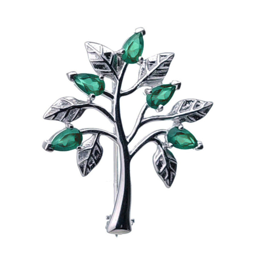 Green Onyx Brooch Sterling Silver Tree of Life Natural Stone Boxed Gift