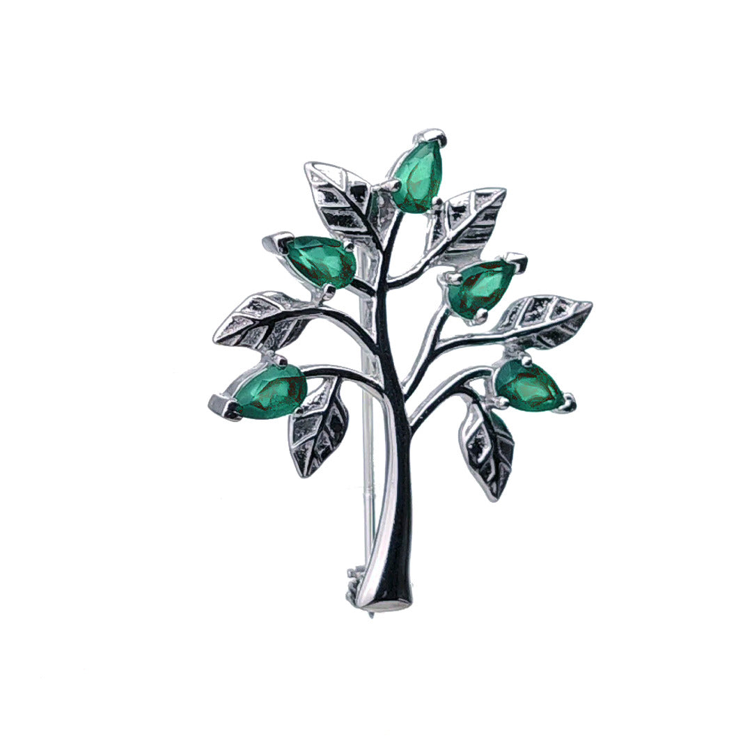 Green Onyx Brooch Sterling Silver Tree of Life Natural Stone Boxed Gift