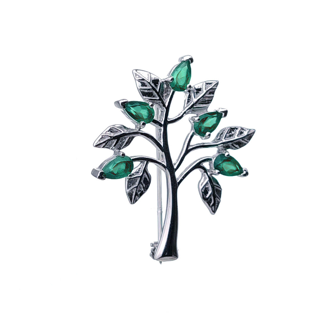 Green Onyx Brooch Sterling Silver Tree of Life Natural Stone Boxed Gift