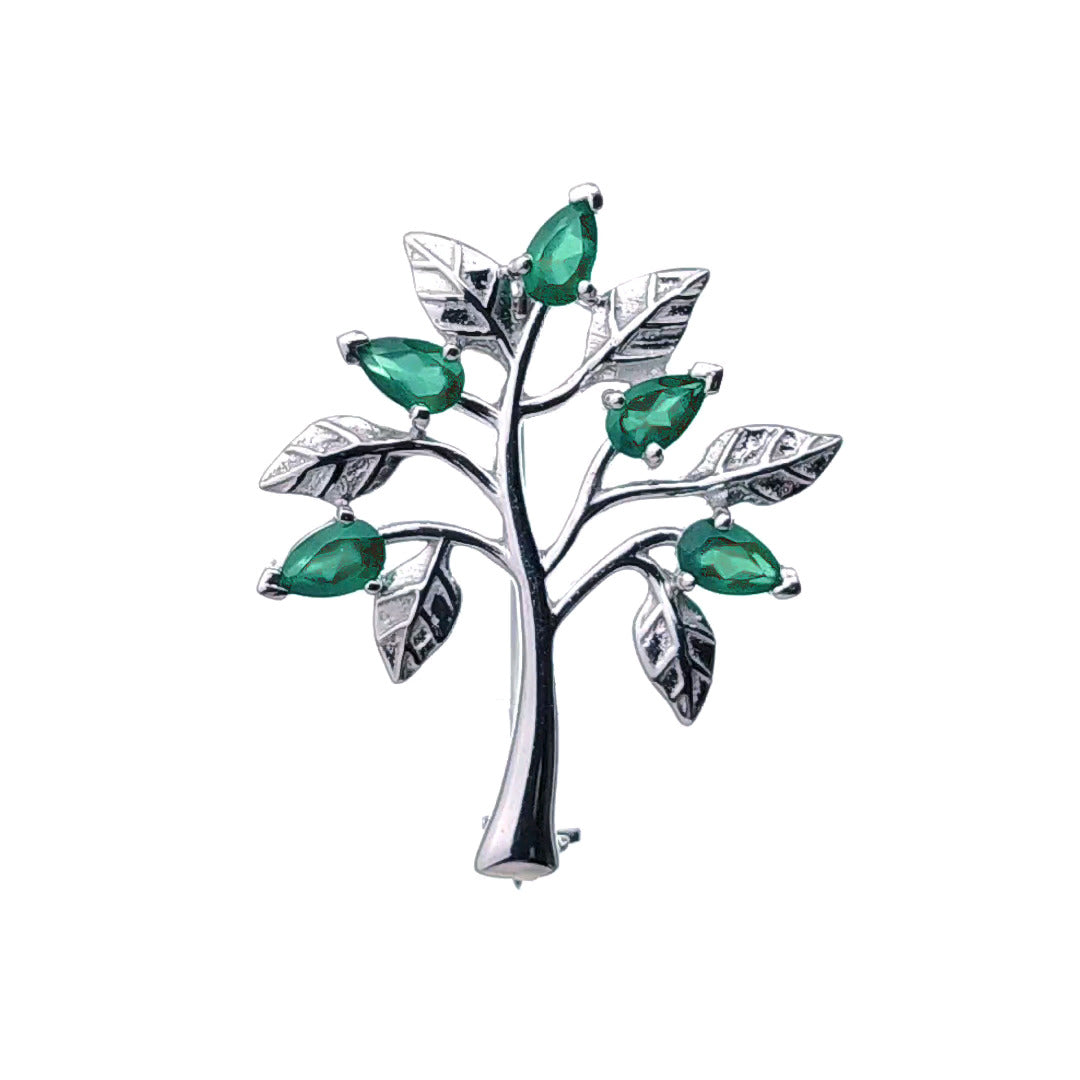 Green Onyx Brooch Sterling Silver Tree of Life Natural Stone Boxed Gift