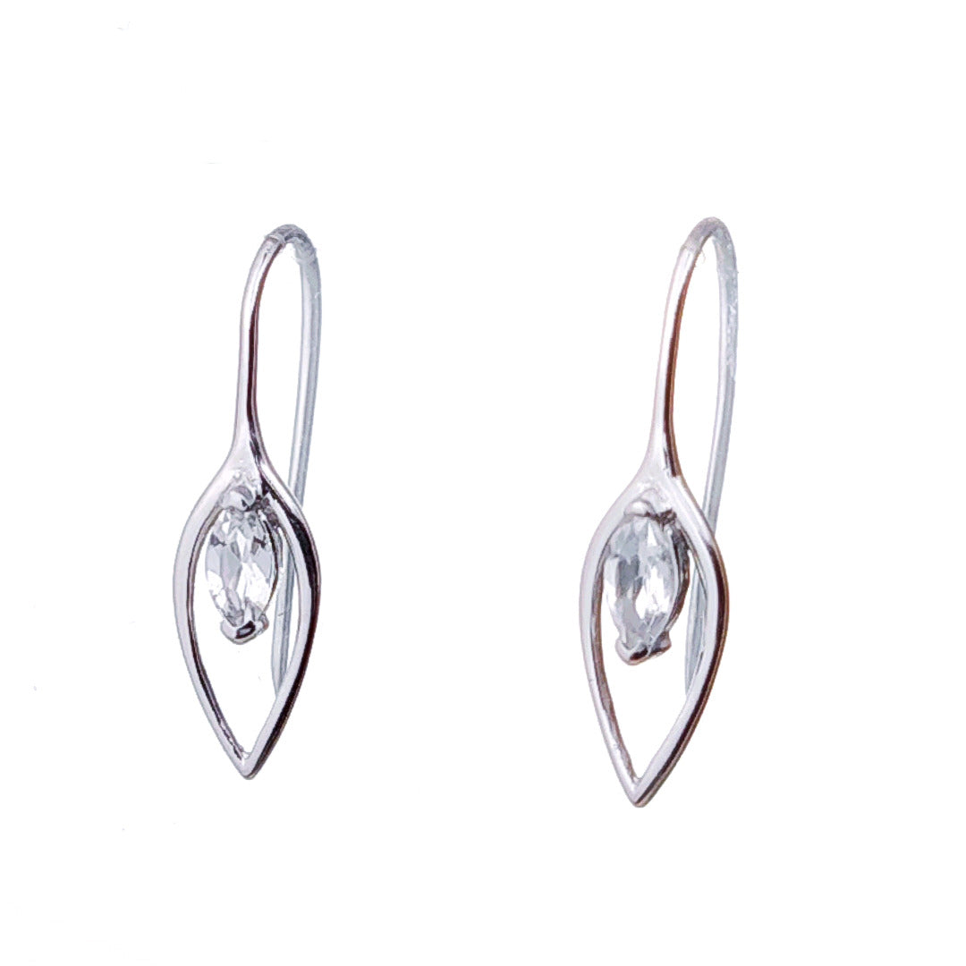 White Topaz Dangle Earrings 0.4ct Sterling Silver Marquise Hook Gift Box