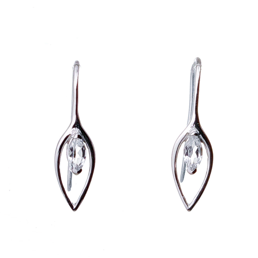 White Topaz Dangle Earrings 0.4ct Sterling Silver Marquise Hook Gift Box