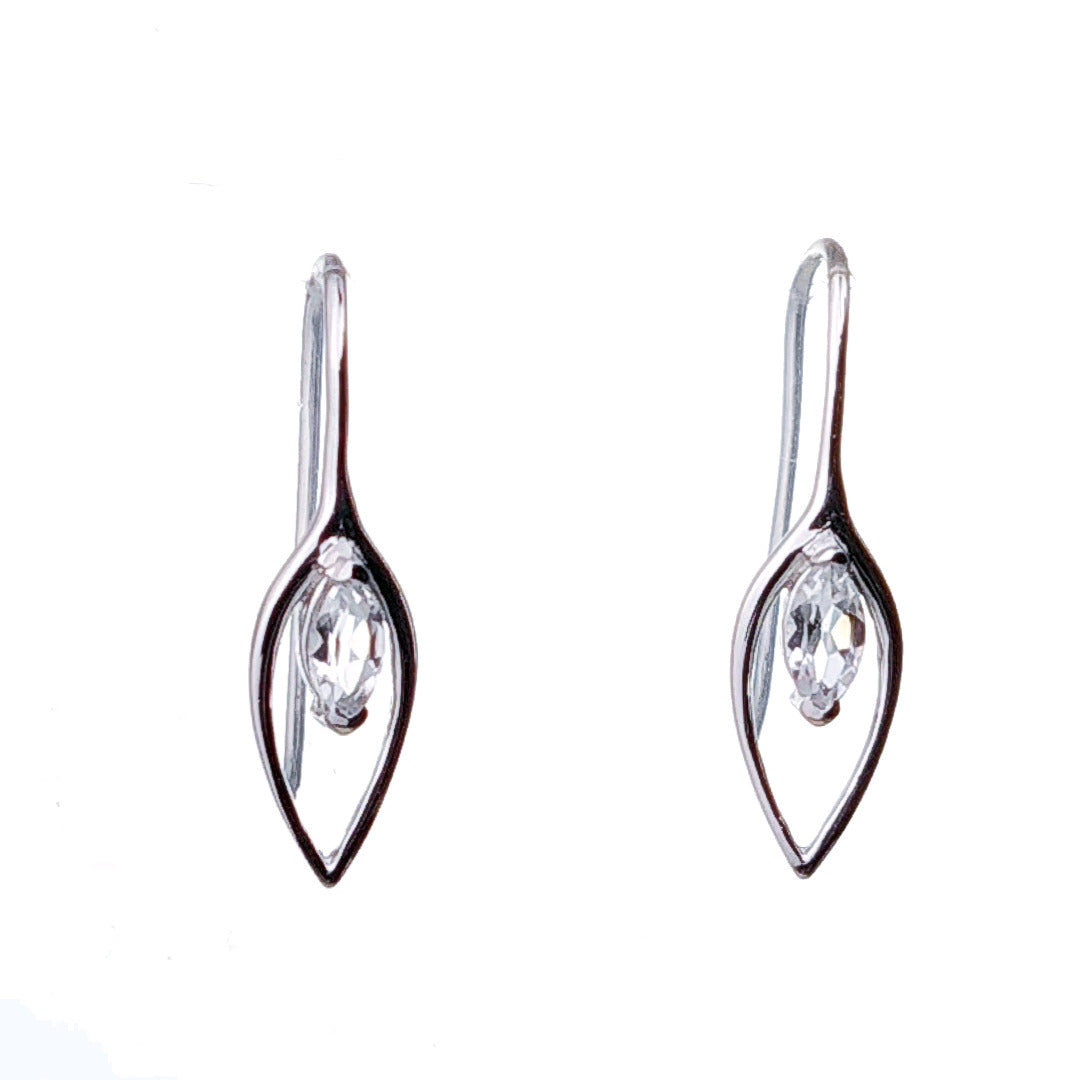 White Topaz Dangle Earrings 0.4ct Sterling Silver Marquise Hook Gift Box