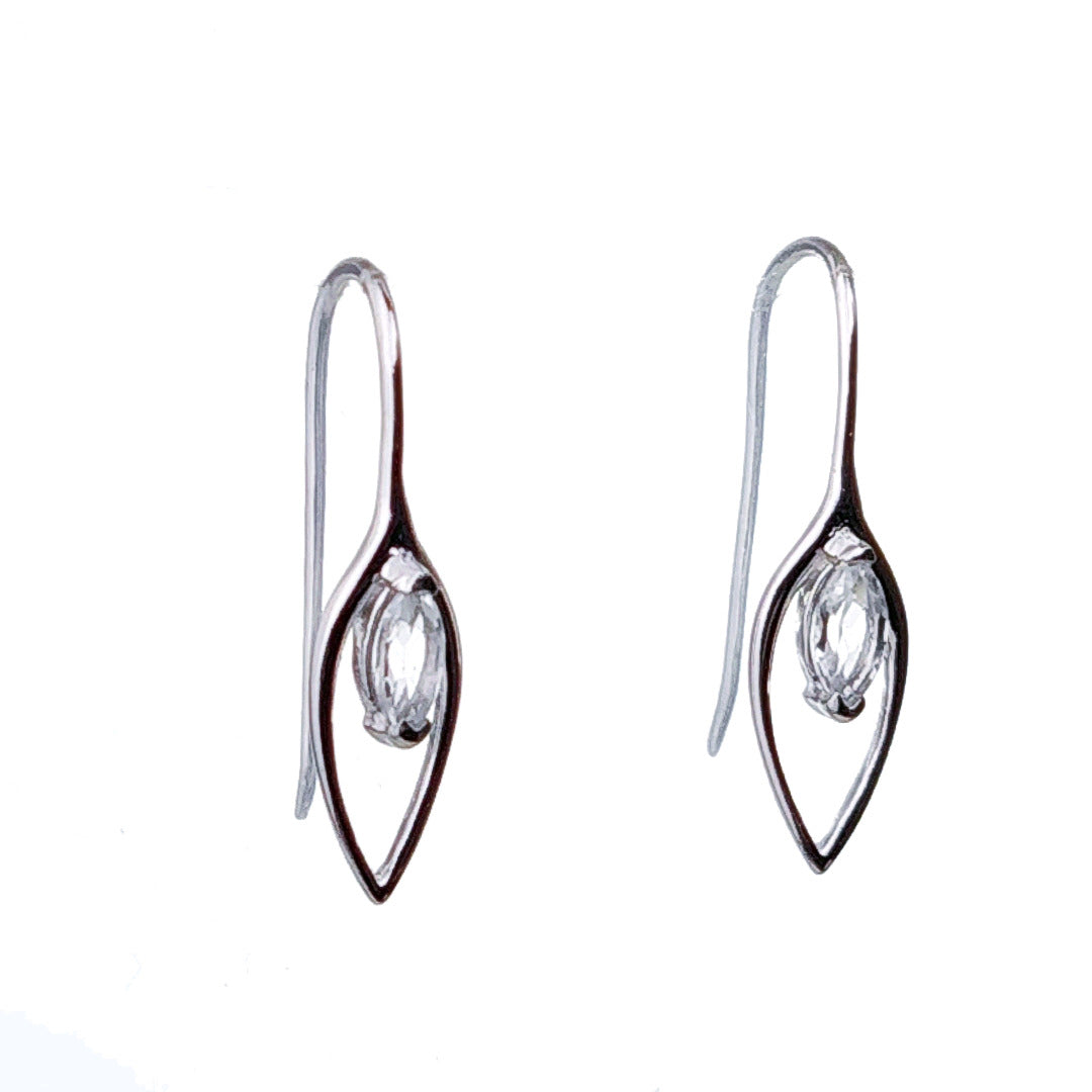 White Topaz Dangle Earrings 0.4ct Sterling Silver Marquise Hook Gift Box