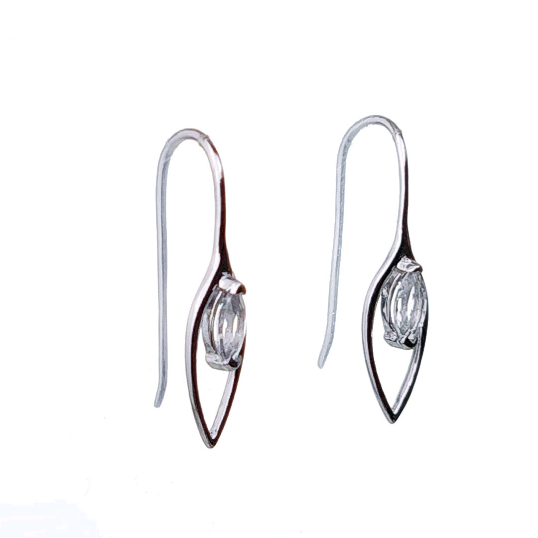 White Topaz Dangle Earrings 0.4ct Sterling Silver Marquise Hook Gift Box