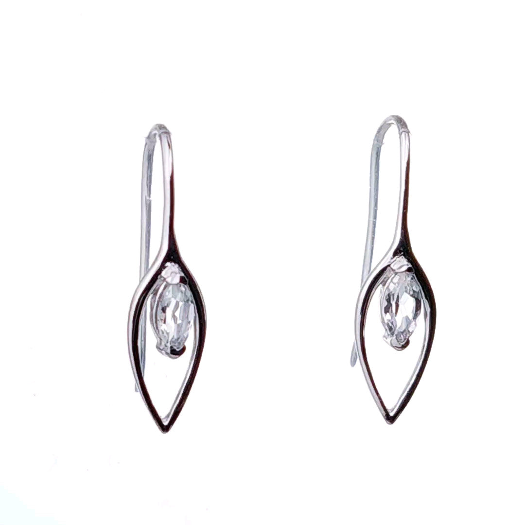 White Topaz Dangle Earrings 0.4ct Sterling Silver Marquise Hook Gift Box