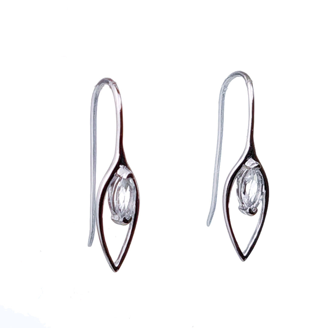 White Topaz Dangle Earrings 0.4ct Sterling Silver Marquise Hook Gift Box