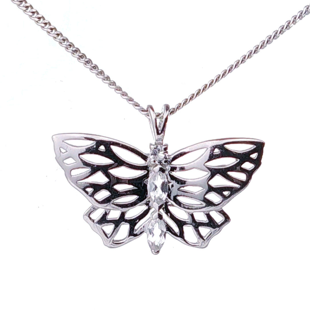 Topaz Butterfly Necklace Sterling Silver Natural Stone Trilogy Boxed Gift