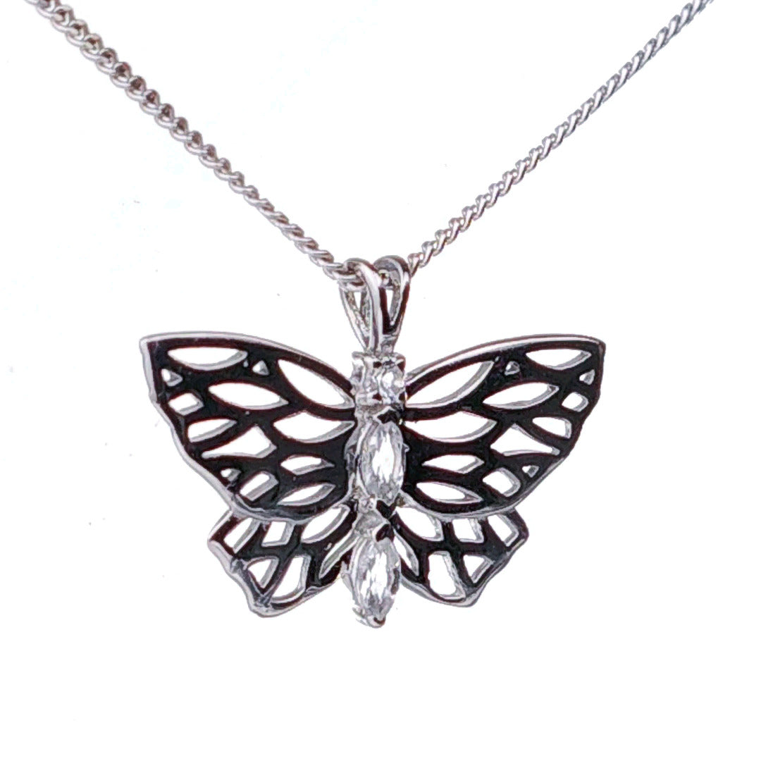 Topaz Butterfly Necklace Sterling Silver Natural Stone Trilogy Boxed Gift