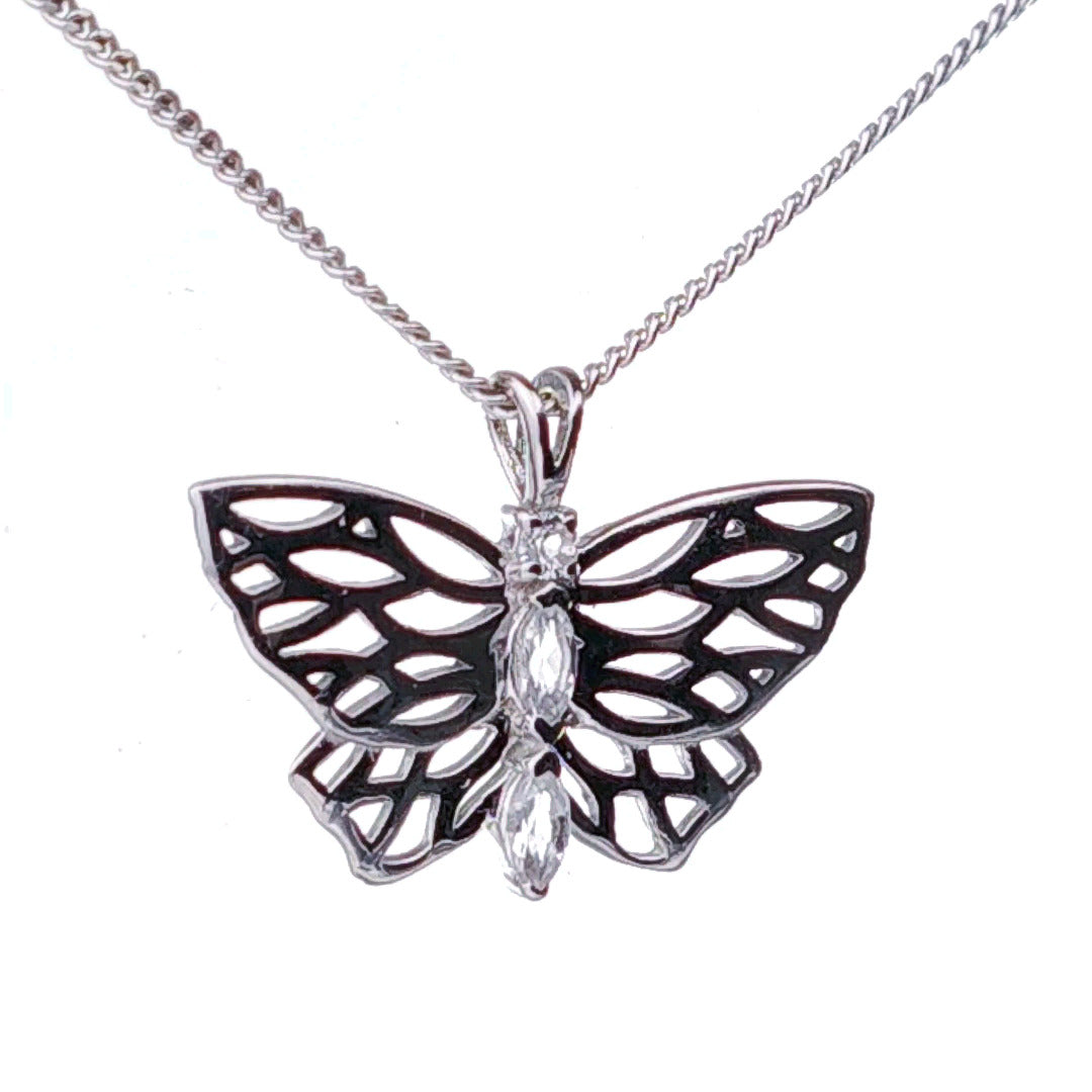 Topaz Butterfly Necklace Sterling Silver Natural Stone Trilogy Boxed Gift