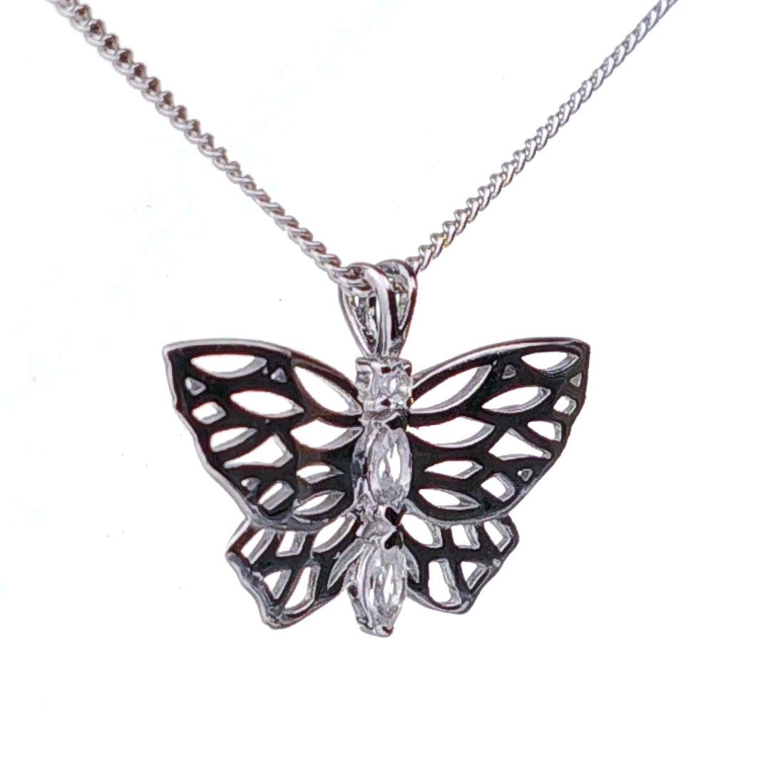 Topaz Butterfly Necklace Sterling Silver Natural Stone Trilogy Boxed Gift