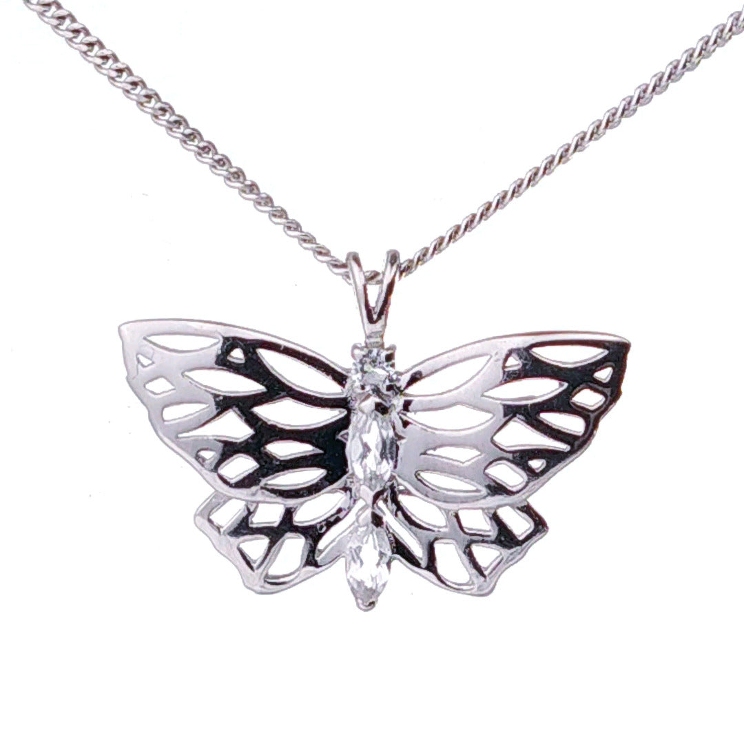 Topaz Butterfly Necklace Sterling Silver Natural Stone Trilogy Boxed Gift